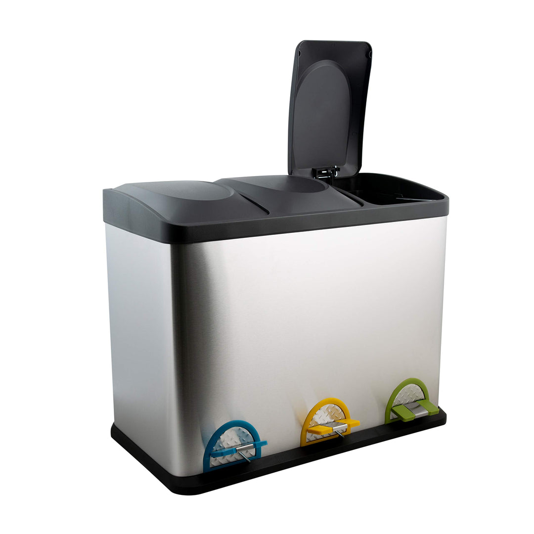 Organize It All 3 Compartment p-On 45 Liter Recycling Trash Can Stainless - Diamond Home USA
