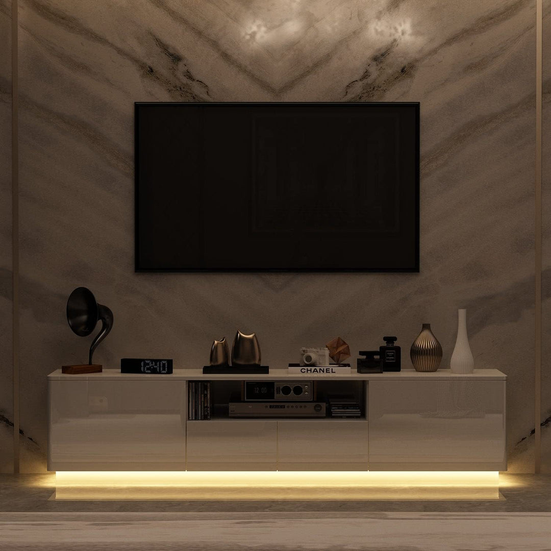 Led Tv Stand Entertainment Center 85" High Gloss Console Cabinet White - Diamond Home USA