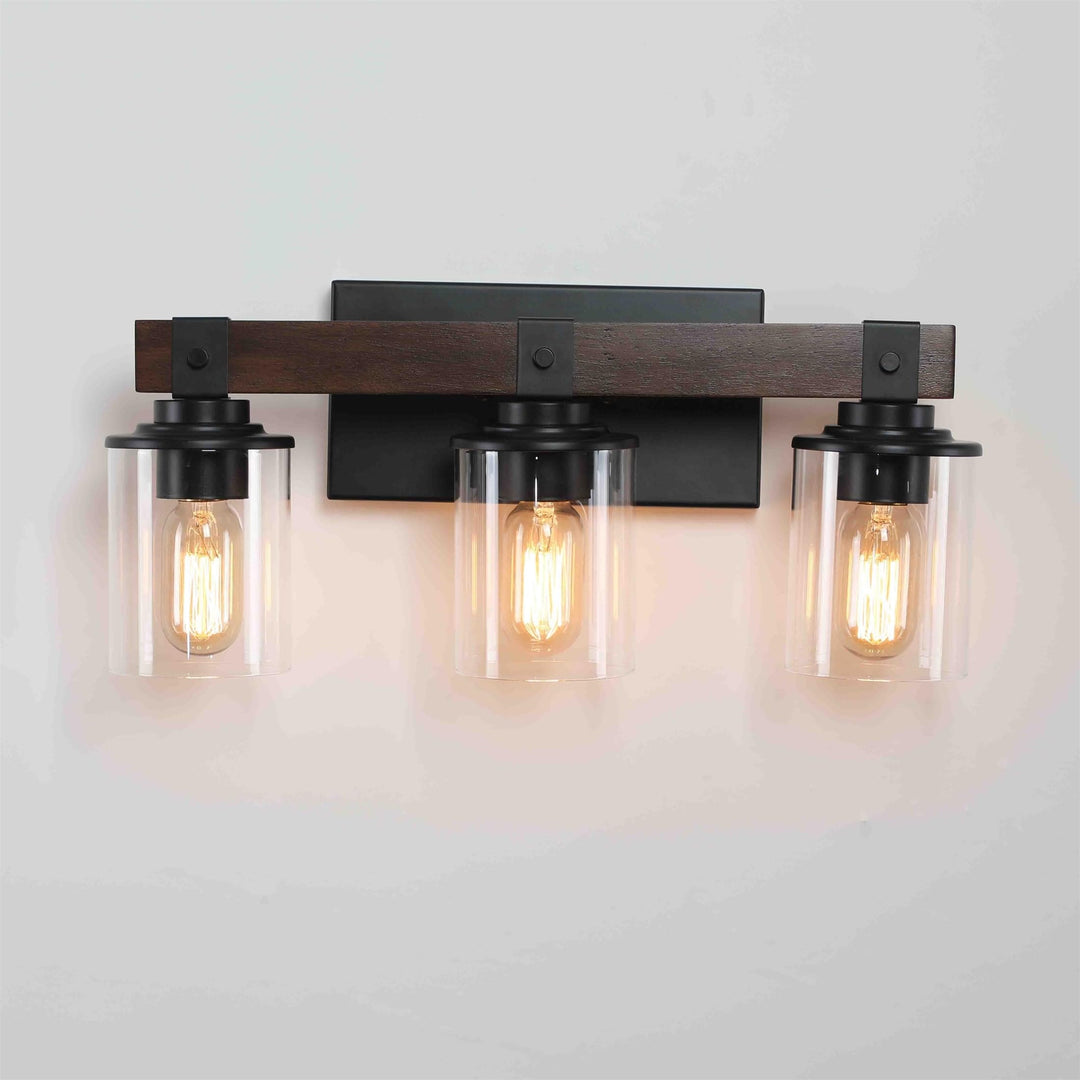 Rustic 3 Lights Vanity Fixture Bathroom Sconce Black Iron