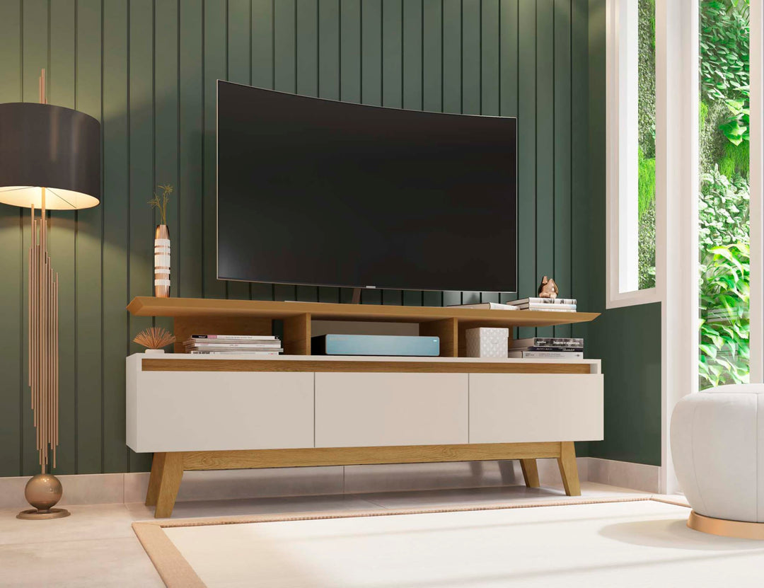 Manhattan Comfort Yonkers TV Stand with Solid Wood Legs and 6 Media and - Diamond Home USA