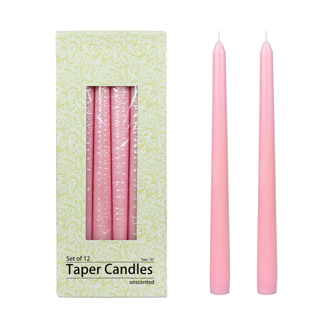 Zest Candle 12-Piece Taper Candles 10-Inch Light Rose Pink