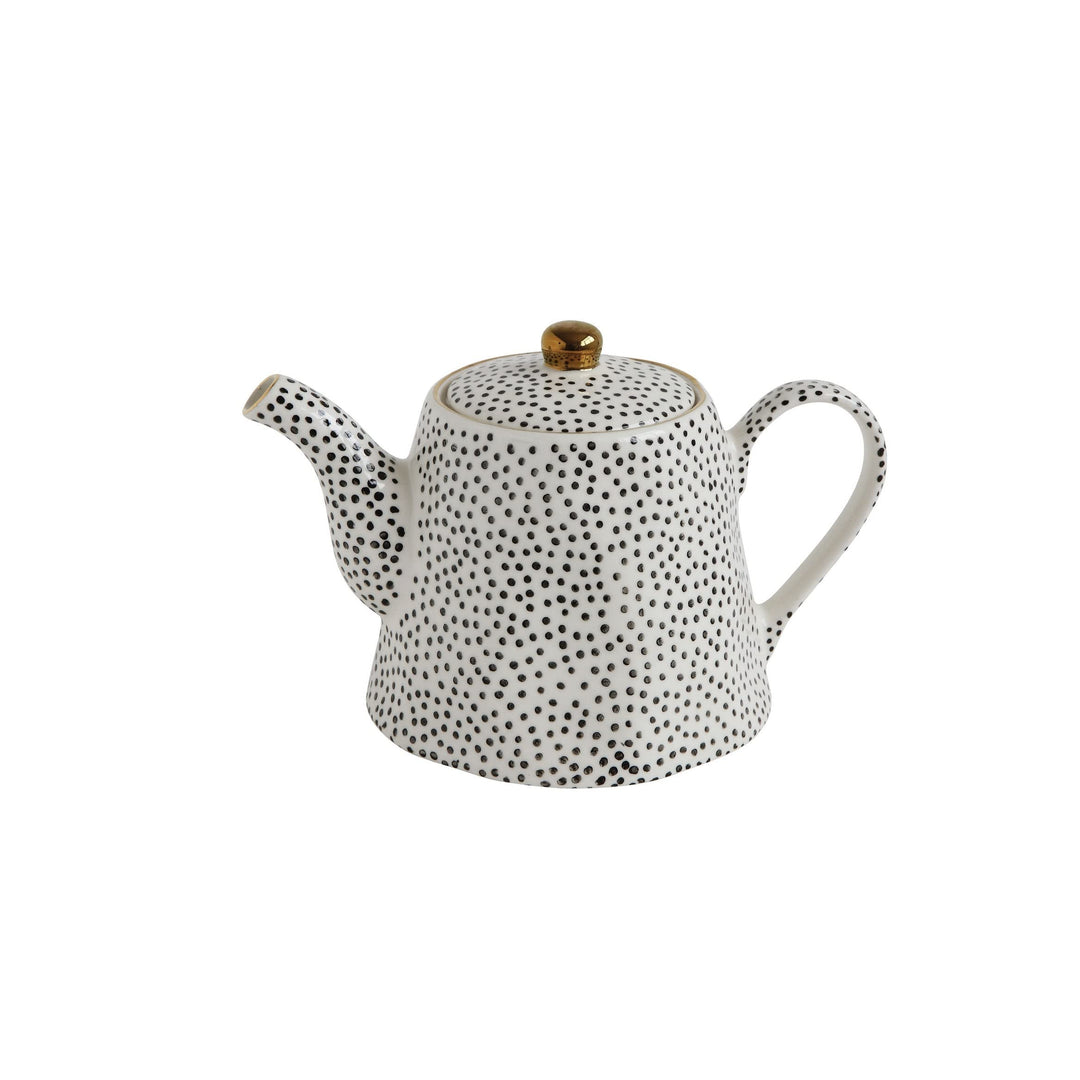 White Stoneware Teapot With Black Speckles Gold Electroplating Microwave Safe