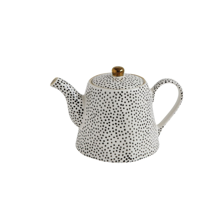 White Stoneware Teapot With Black Speckles Gold Electroplating Microwave Safe