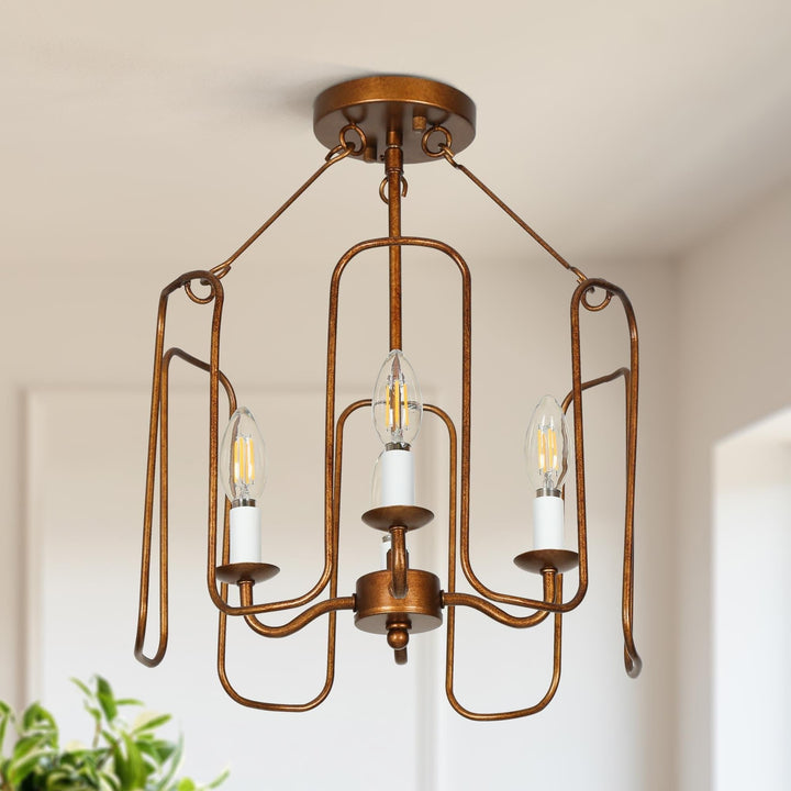 Mid-century Modern French Country 4-light Drum Ceiling Lights Wheel Semi-flush