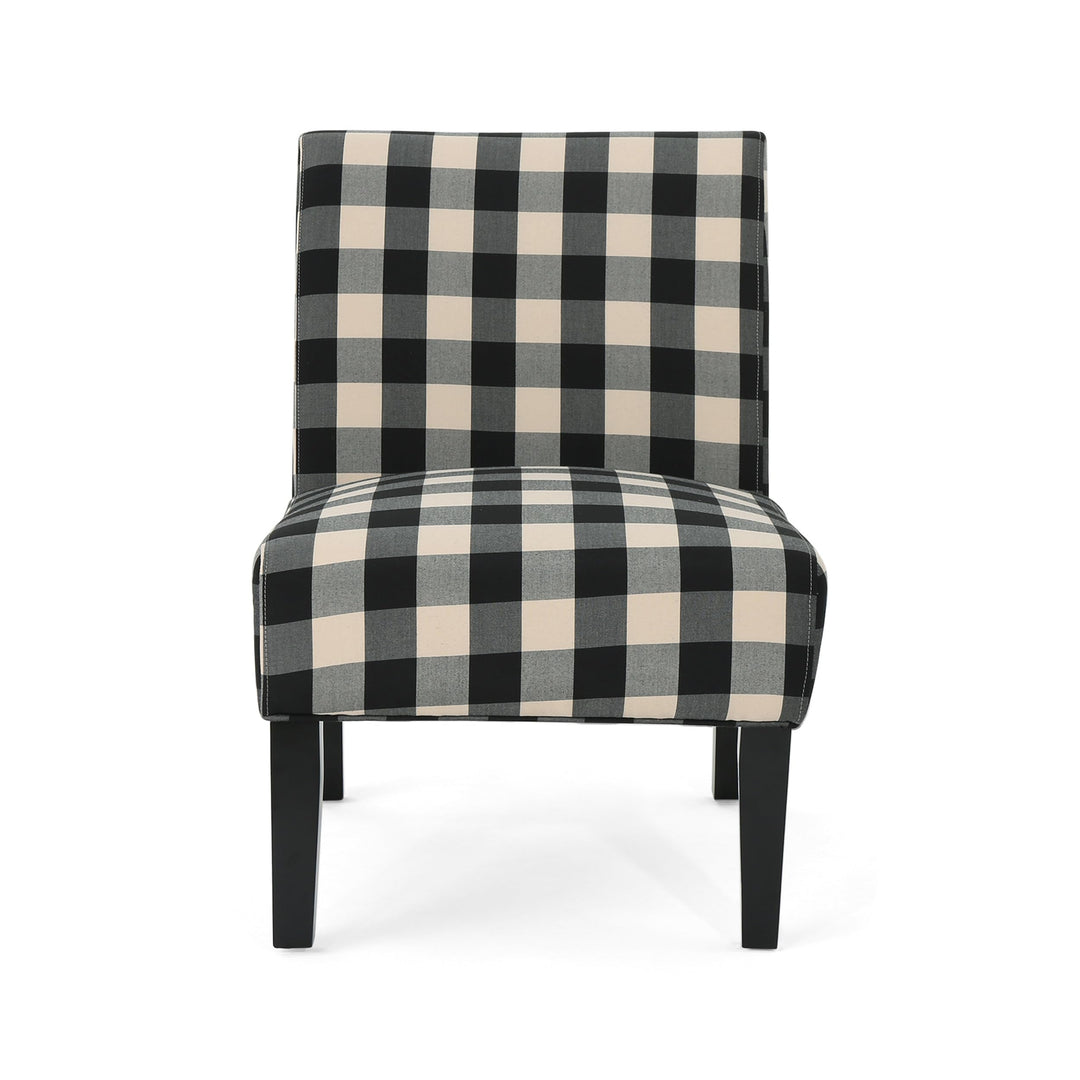 Christopher Knight Home Kendal Traditional Upholstered Farmhouse Accent Chair black checkerboard + matte black