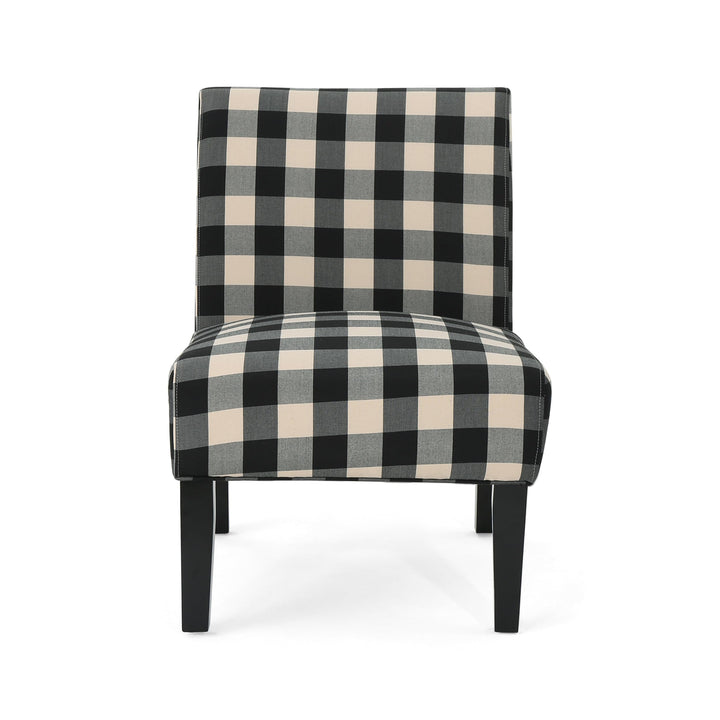 Christopher Knight Home Kendal Traditional Upholstered Farmhouse Accent Chair black checkerboard + matte black