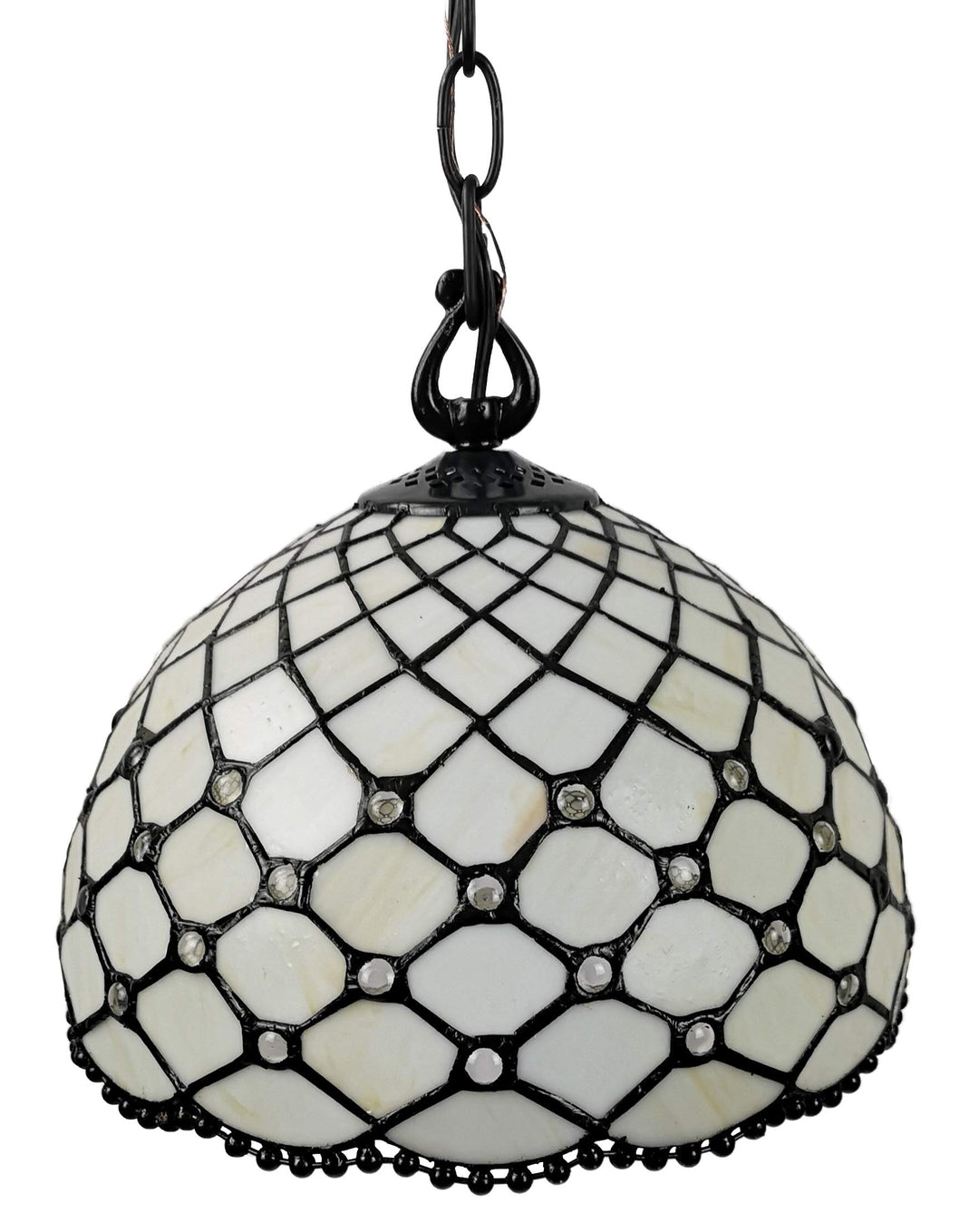Tiffany Style Hanging Pendant Lamp Ceiling 12" Wide Stained Glass White Clear/White - Diamond Home USA