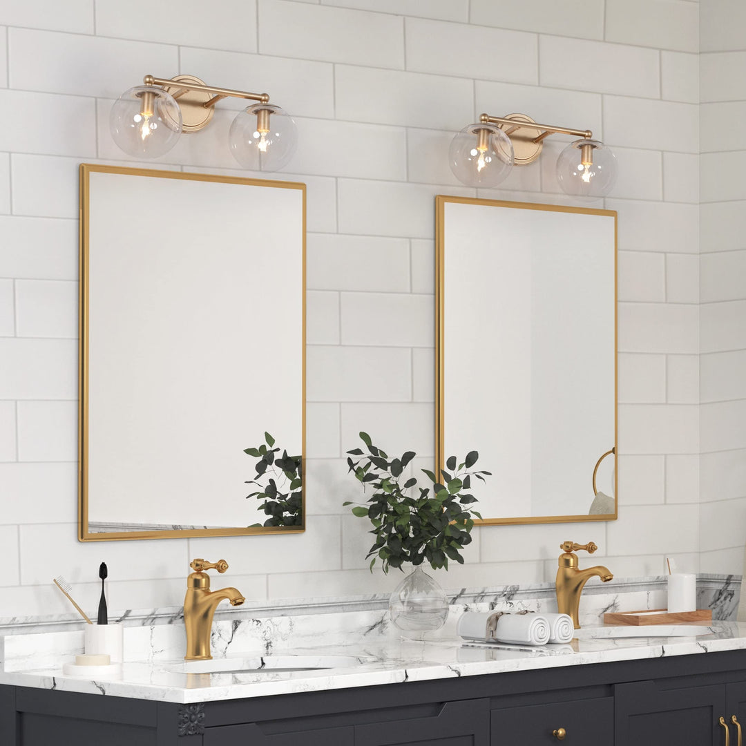 Modern Gold 2-light Bathroom Vanity Lights Globe Glass Orb Wall Sconces L 15" - Diamond Home USA