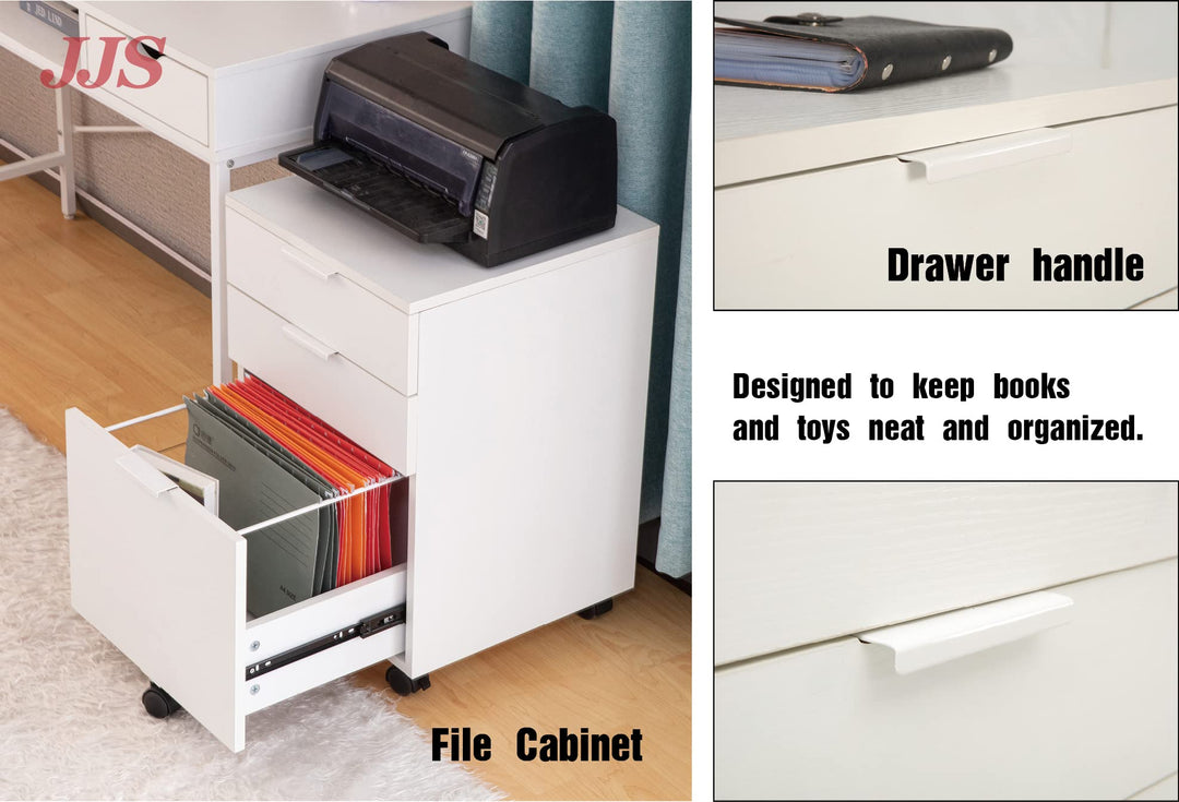 JJS 3 Drawer Rolling Wood File Cabinet with Locking Wheels Home Office