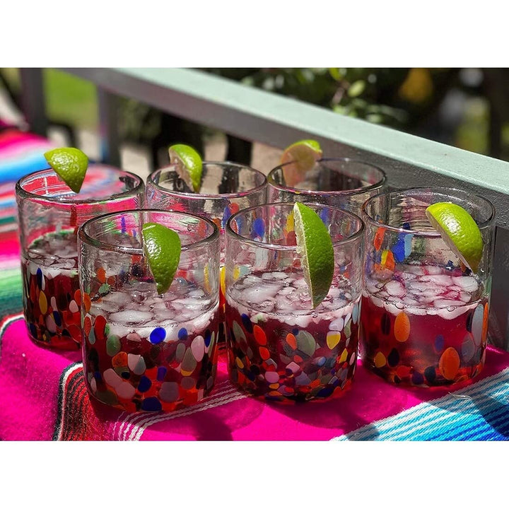 Hand Blown Mexican Drinking Glasses Set Of 6 Confetti Tumbler (10 Oz Each) Multi - Diamond Home USA