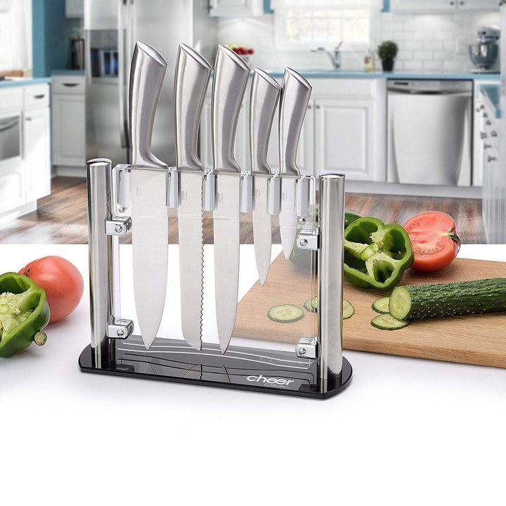 6pc Stainless Steel Kitchen Knife Set With Acrylic Stand 6 Piece - Diamond Home USA
