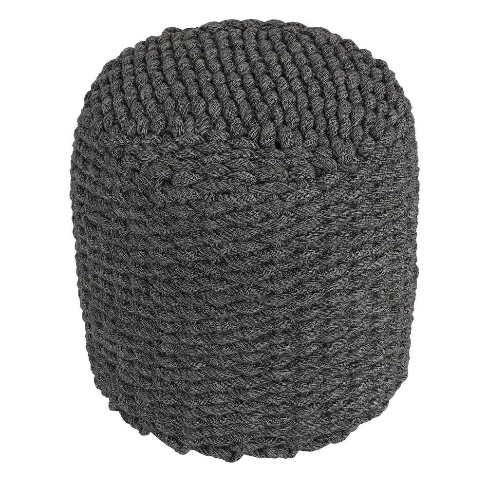 Round Rope Pouf Ottoman Grey Solid Casual Polyester Blend