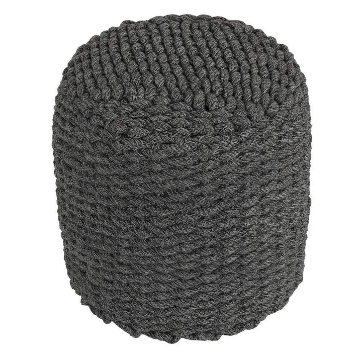Round Rope Pouf Ottoman Grey Solid Casual Polyester Blend