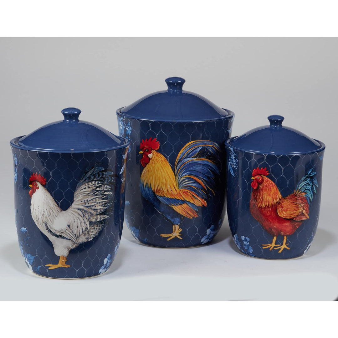 Indigo Rooster 3-Piece Canister Set Blue Multi Color Red Medium - Diamond Home USA