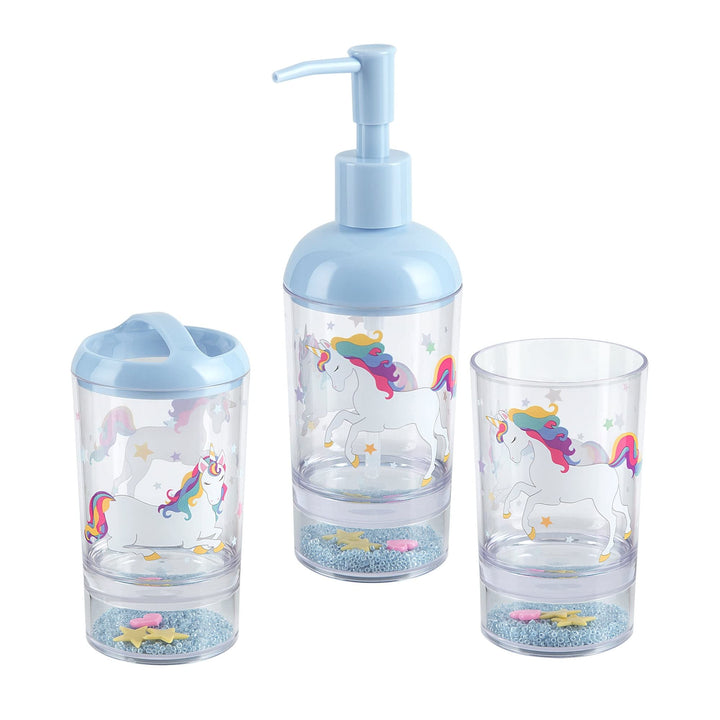 Unicorn Rainbow 3pc Set Lotion Pump/Toothbrush Holder/Tumbler Bath Accessory Set