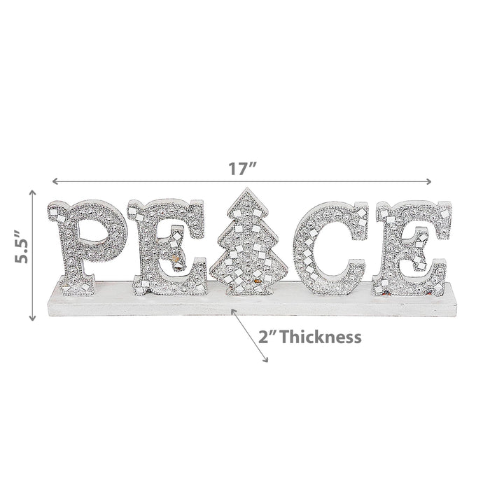 ih casa décor Christmas Silver Diamond Word Stand Peace Table Top Decor - Diamond Home USA
