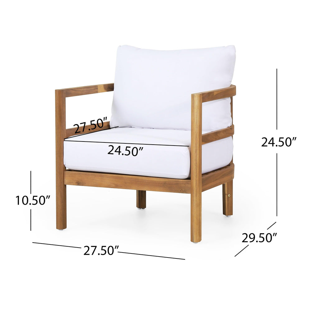 Acacia Wood Outdoor Club with Cushions White Transitional Fabric Arm - Diamond Home USA