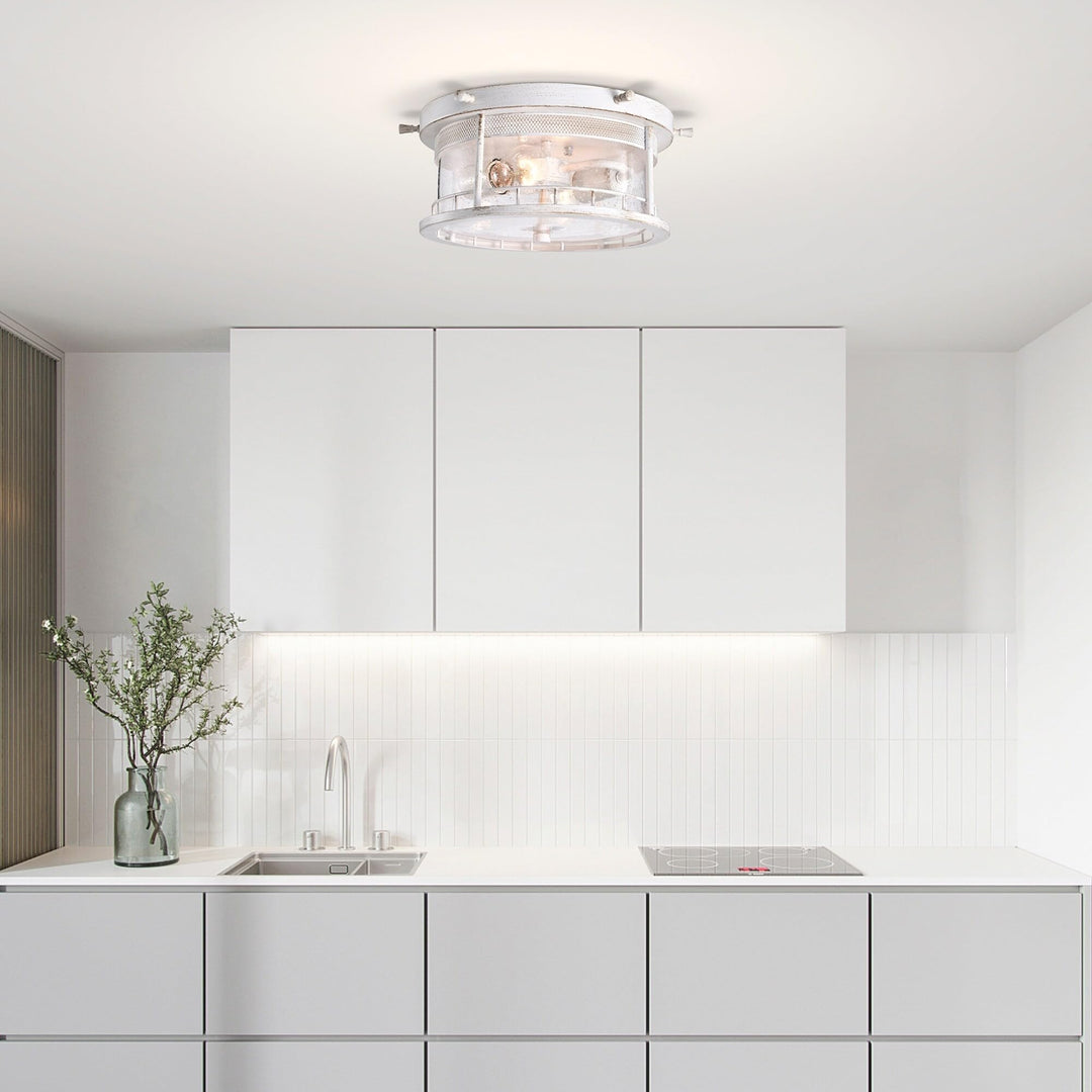 Antique White 2-Light Flush Mount with Caged Glass Shade Farmhouse Steel - Diamond Home USA