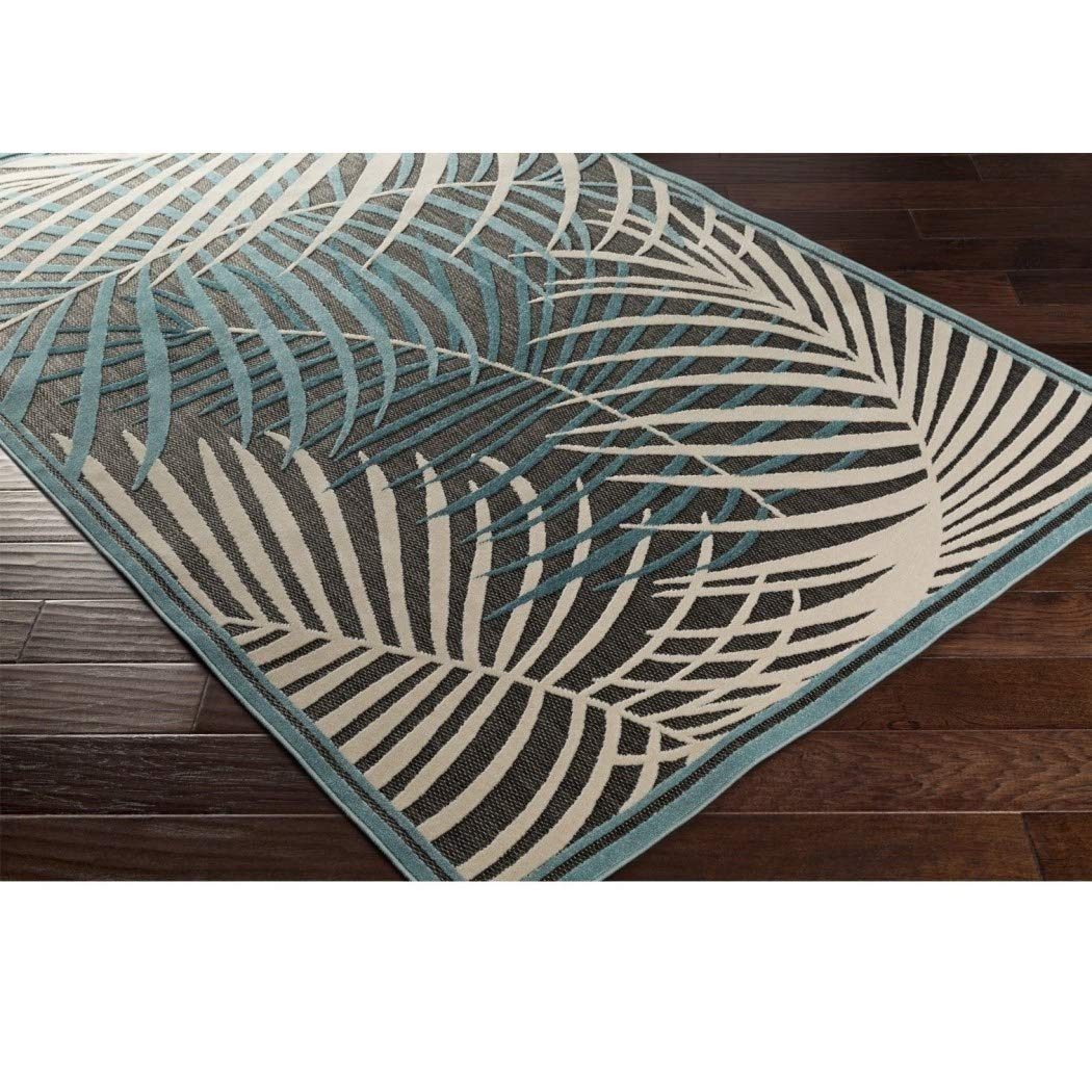 N&T 5x7'6 Teal Blue Tropical Area Rug Rectangle Shaped Indoor White Black - Diamond Home USA