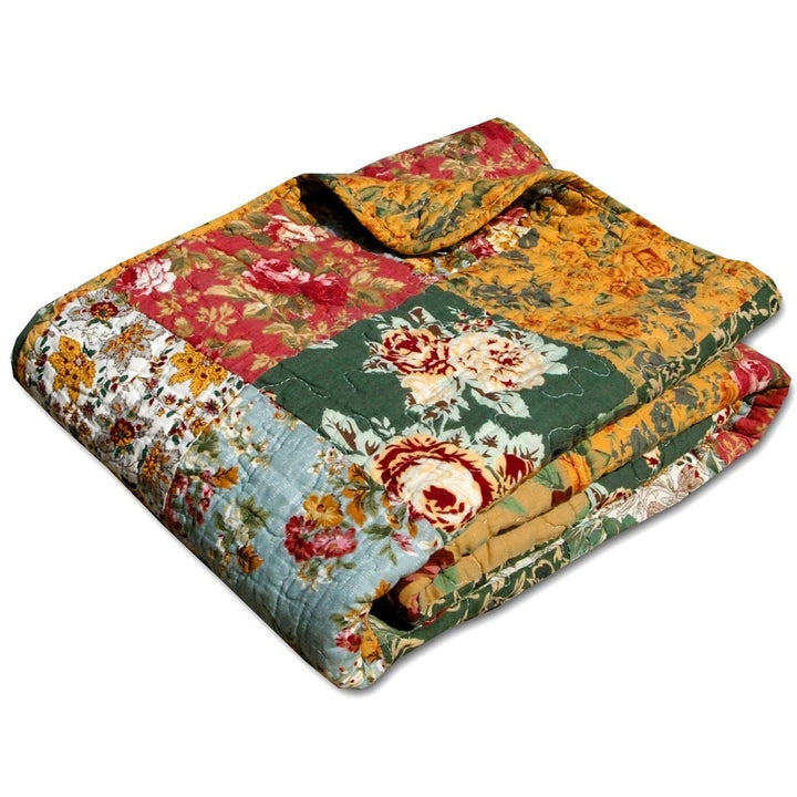 Antique Chic Throw Yellow Floral Shabby Cotton Reversible - Diamond Home USA