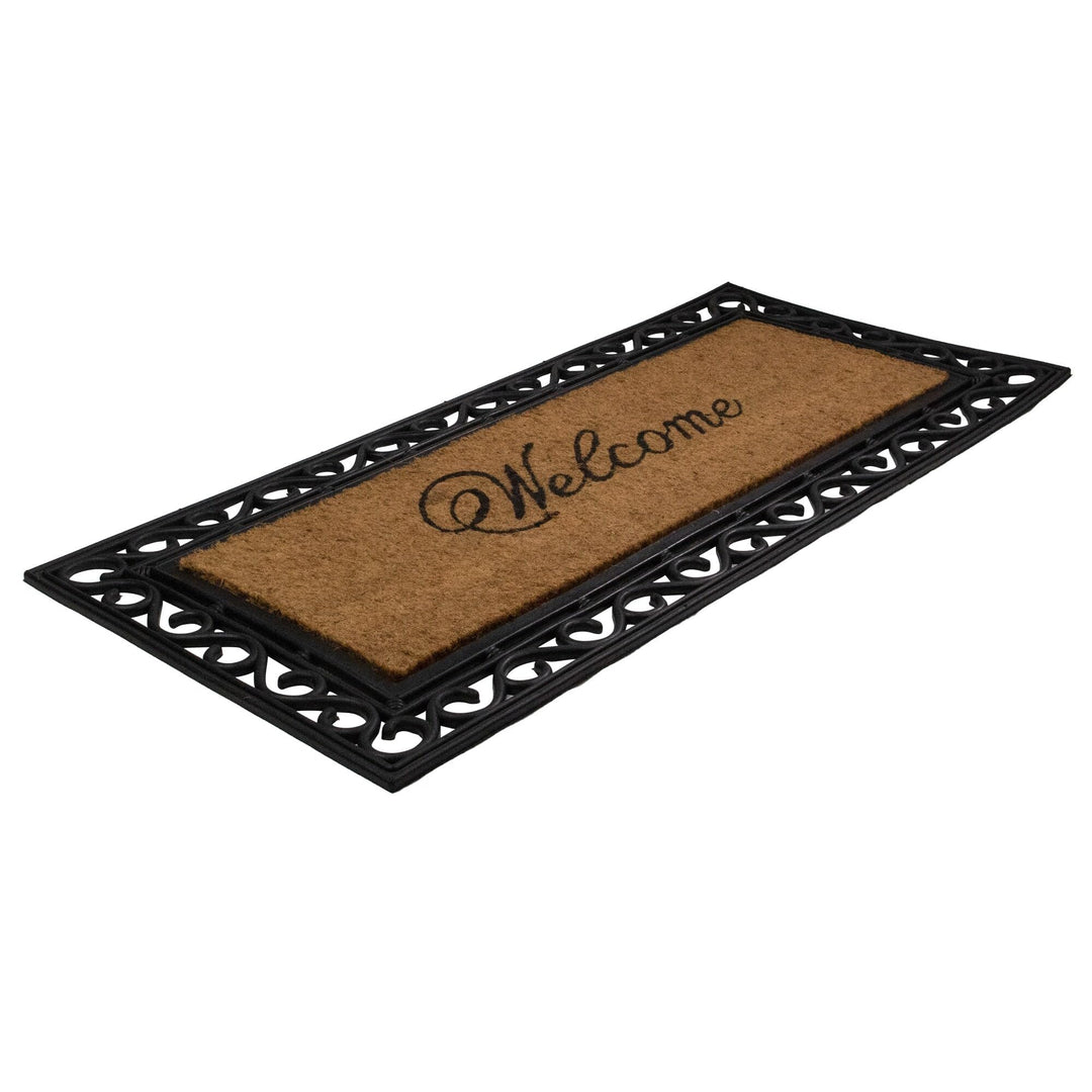 Black and Natural Coir ctangular Welcome Doormat 22" X 48" 48 Brown Classic - Diamond Home USA