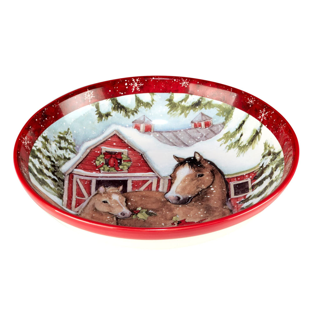 Christmas 13" X 3" Serving Bowl Green Multi Color Red Holiday Farmhouse Modern