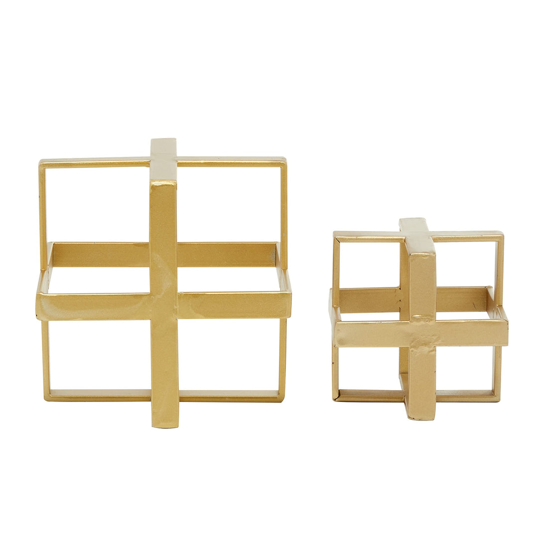 Gold Iron Glam Sculpture Geometric (Set of 2) 7 X Brass Finish - Diamond Home USA