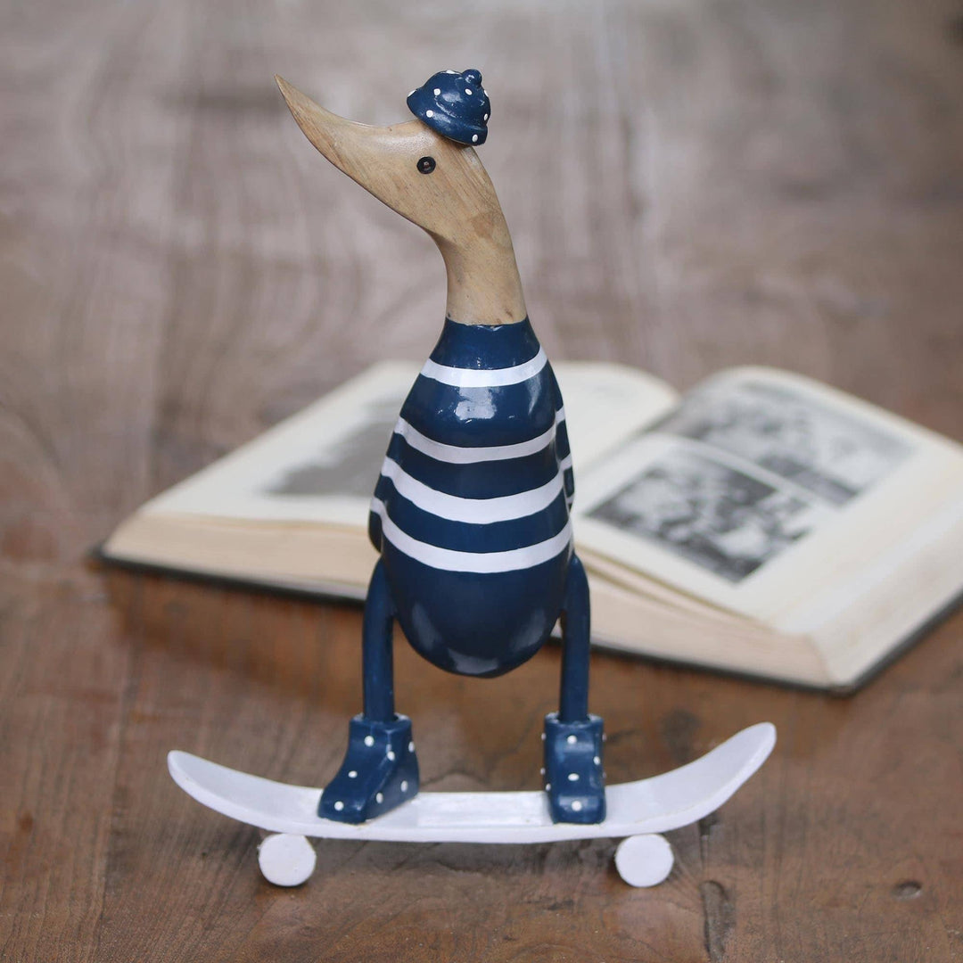 Handmade Skateboard Duck Wood and Bamboo Root Sculpture (Indonesia) 10.25" H X - Diamond Home USA