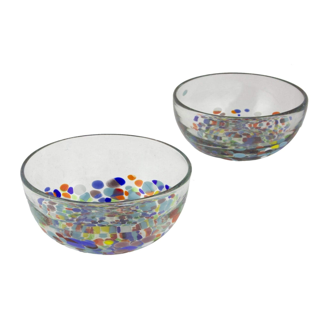 Blown Glass Bowls Confetti Festival Pair (Mexico) Multi Color Handmade