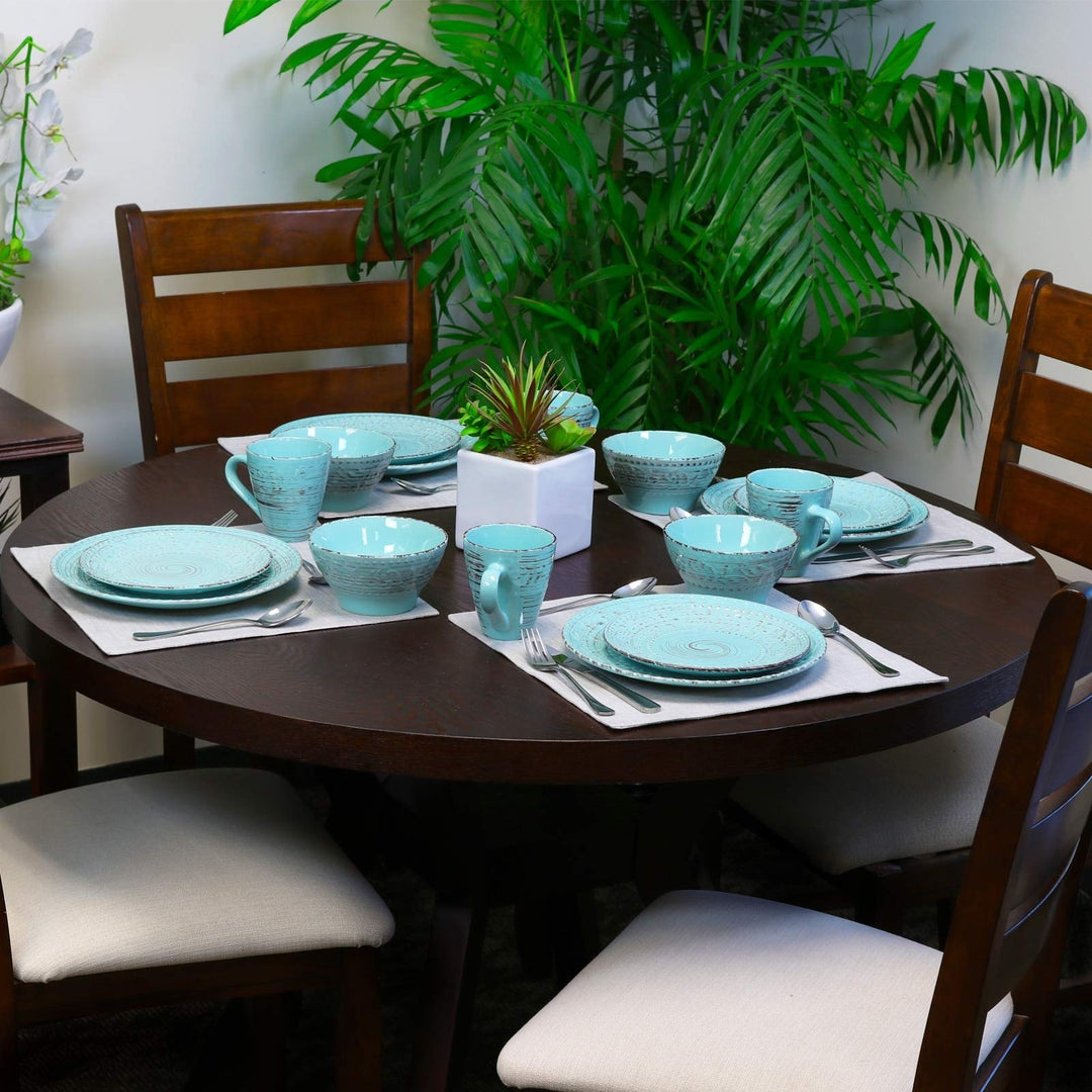 Ocean Waves 16-Piece Dinnerware Set in Turquoise Blue Textured Casual Round - Diamond Home USA