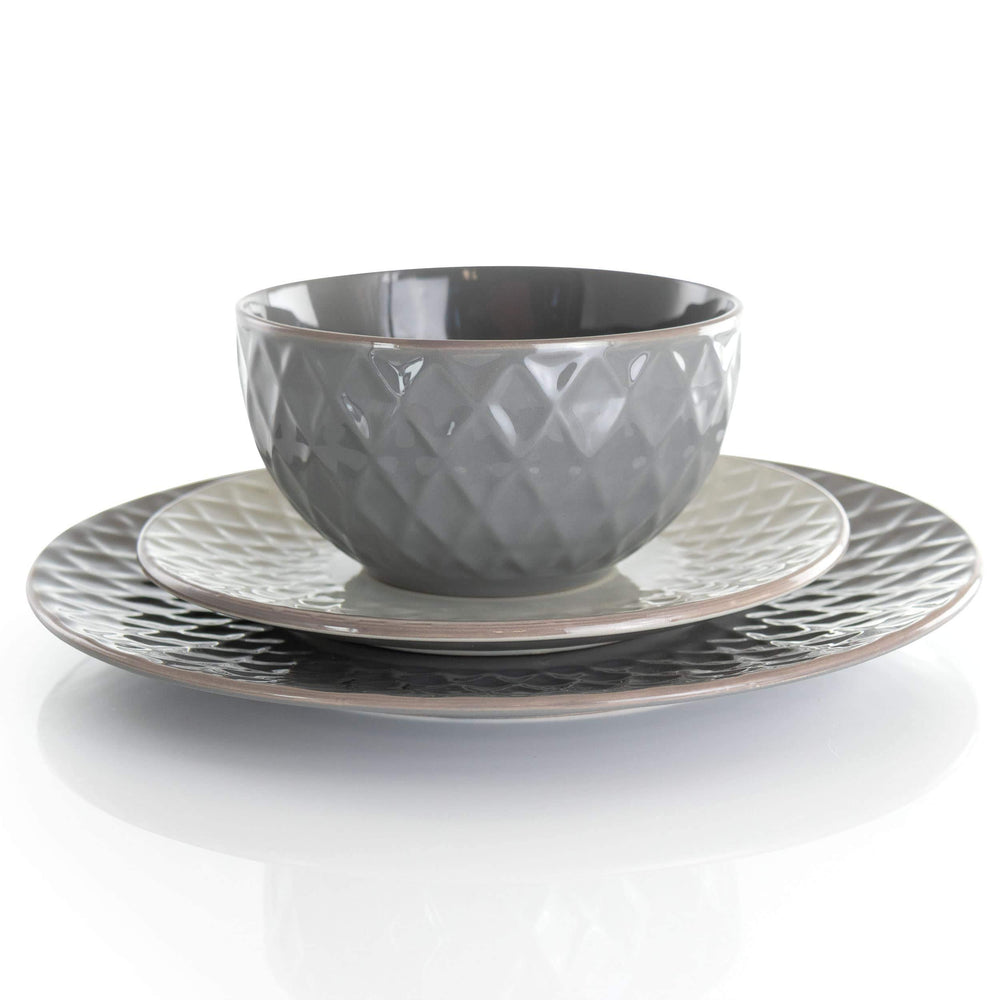 Diamond 16 Piece Stoneware Dinnerware Set In Slate Grey Solid Casual Round - Diamond Home USA