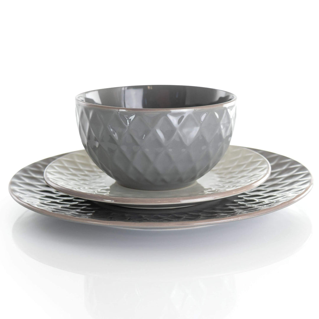 Diamond 16 Piece Stoneware Dinnerware Set In Slate Grey Solid Casual Round - Diamond Home USA