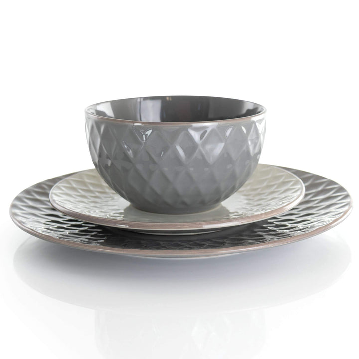 Diamond 16 Piece Stoneware Dinnerware Set In Slate Grey Solid Casual Round - Diamond Home USA