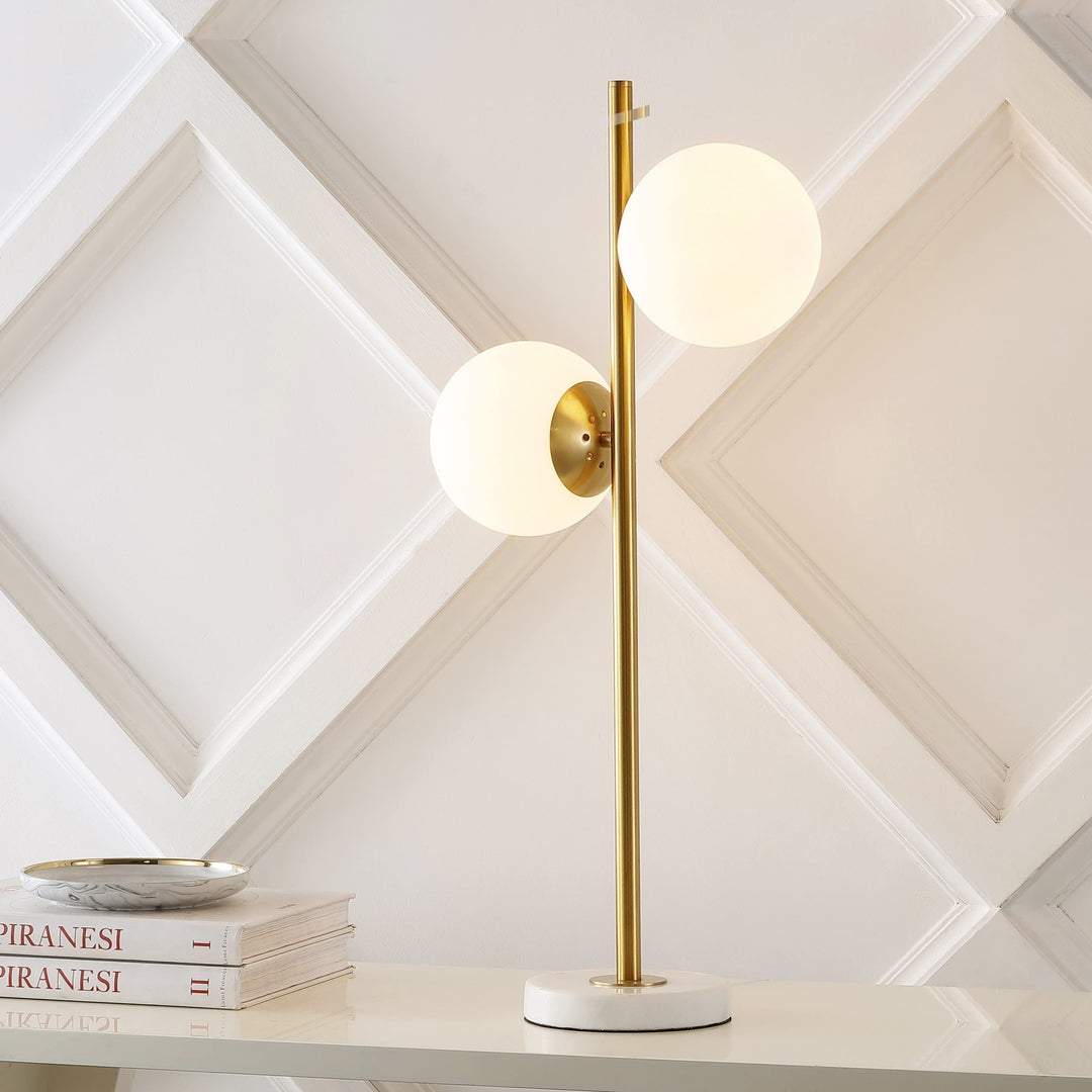 28" 2-Light Coastal Vintage Iron Led Table Lamp Brass Gold/White Gold Modern