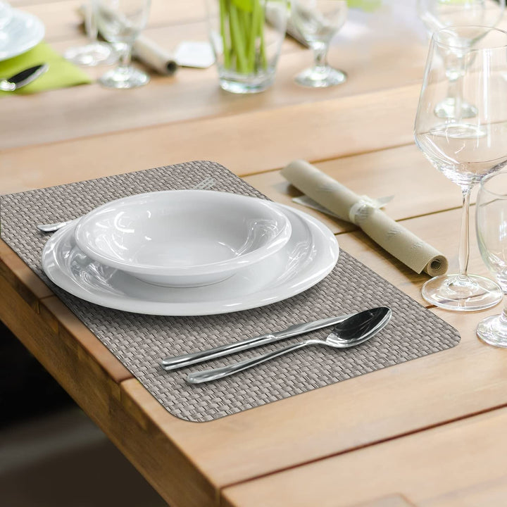 Taupe and Natural Basket Weave Design Reversible Easy Plastic Placemat Set of - Diamond Home USA