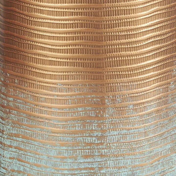 Copper Metal Ribbed Textured Vase with Distressed Teal Accents (Set of 2) Iron - Diamond Home USA