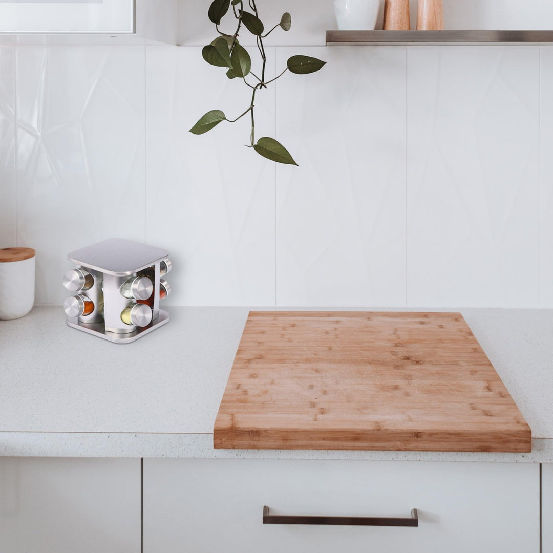 Stainless Steel Rotating Rack with 8 Spice Jars Silver - Diamond Home USA