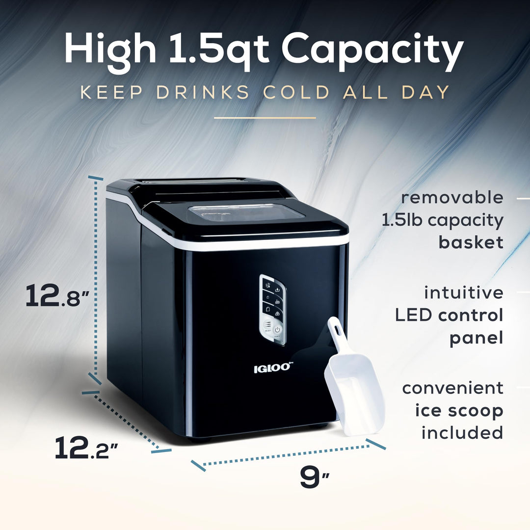 Igloo Automatic Ice Maker Self- Cleaning Countertop Size 26 Pounds in 24 Hours 9 Black - Diamond Home USA