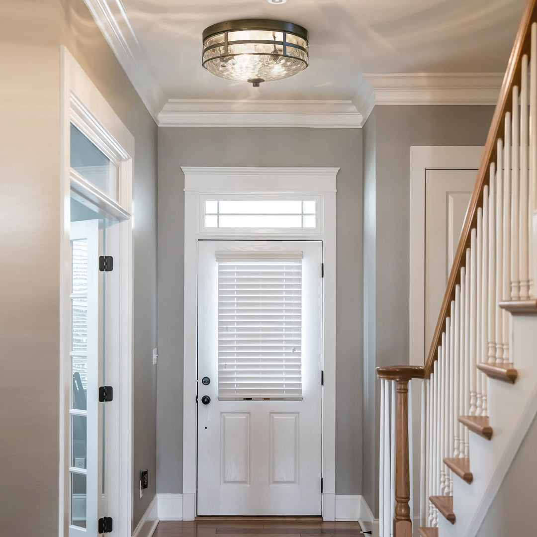 Rustic Farmhouse 3-light Water Ripple Glass Flush Mount Light Cottage Ceiling - Diamond Home USA