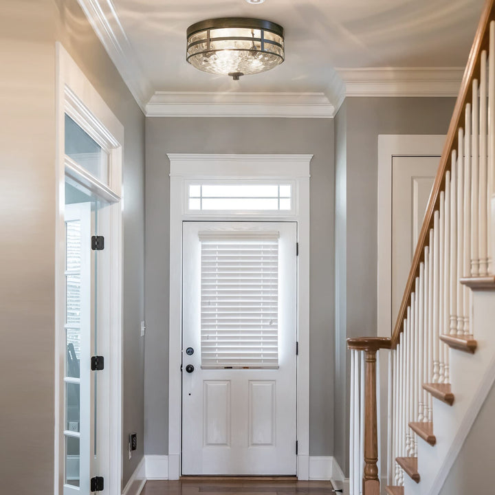 Rustic Farmhouse 3-light Water Ripple Glass Flush Mount Light Cottage Ceiling - Diamond Home USA