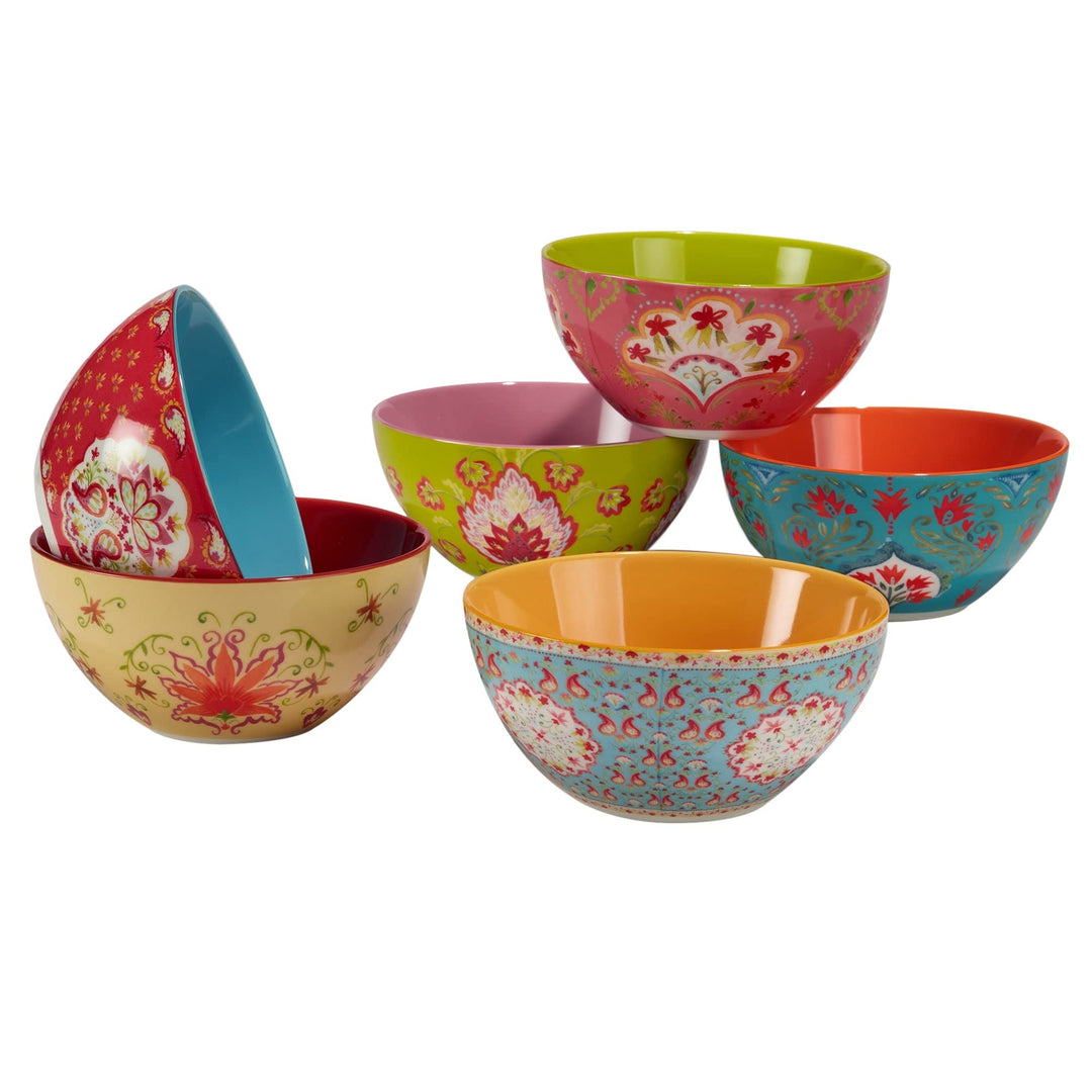 All Purpose 26 Oz. Bowls Set Of 6 Assorted Designs 6.25" Dia X 3" Blue Multi