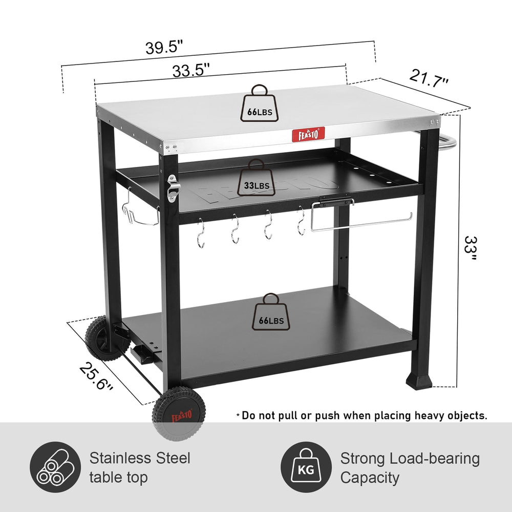 3-Shelf Indoor Outdoor Movable Serving Cart Kitchen Station Black Stainless - Diamond Home USA