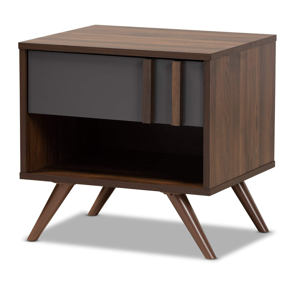 Modern and Contemporary 1-Drawer Nightstand Grey Wood Walnut Finish Shelf - Diamond Home USA