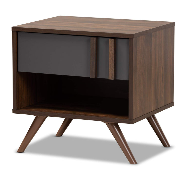 Modern and Contemporary 1-Drawer Nightstand Grey Wood Walnut Finish Shelf - Diamond Home USA