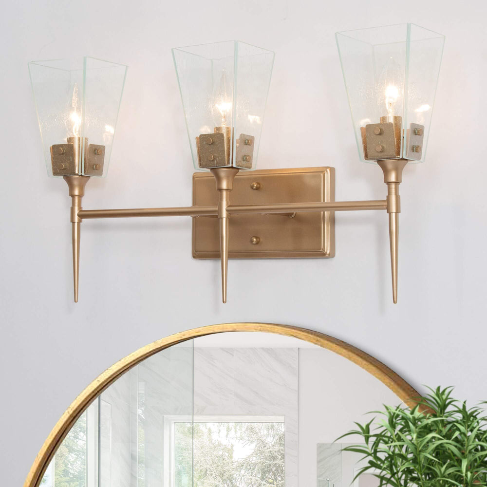3-Light Gold Seeded Glass Bathroom Vanity Lighting Wall Sconces Lamp L21.2 X - Diamond Home USA