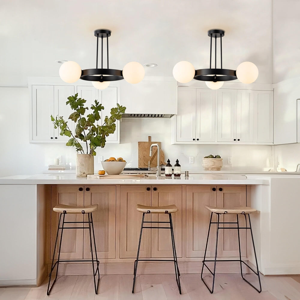3-Light Modern Industrial Black Cluster Sputnik Round Frosted Opaque Glass Globe - Diamond Home USA