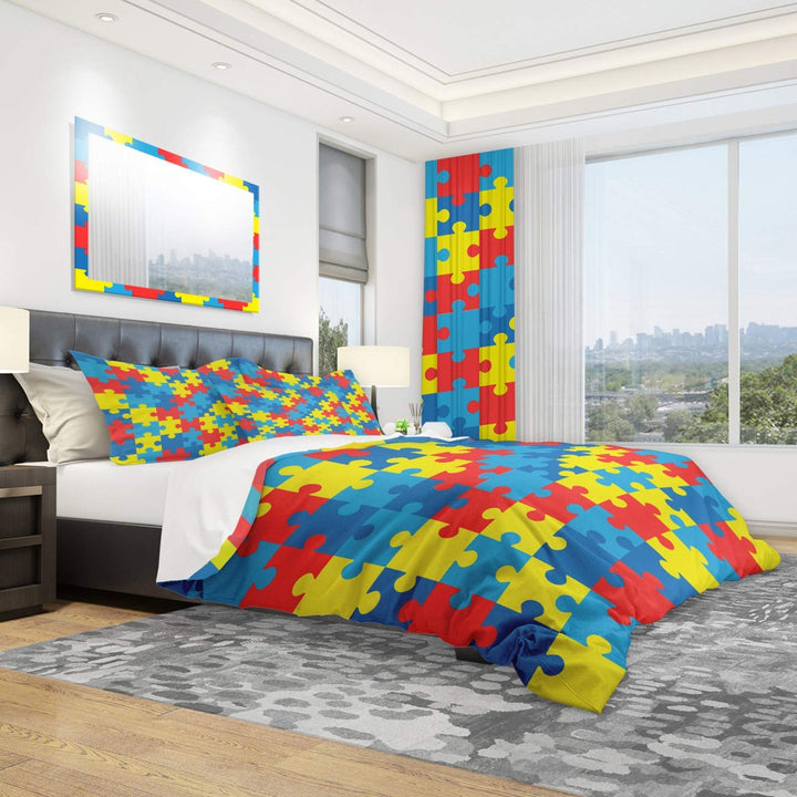 Designart World Autism Awareness Day-Modern & Contemporary Duvet Cover Bedding Full/Queen Cover +2 Shams (comforter not included)