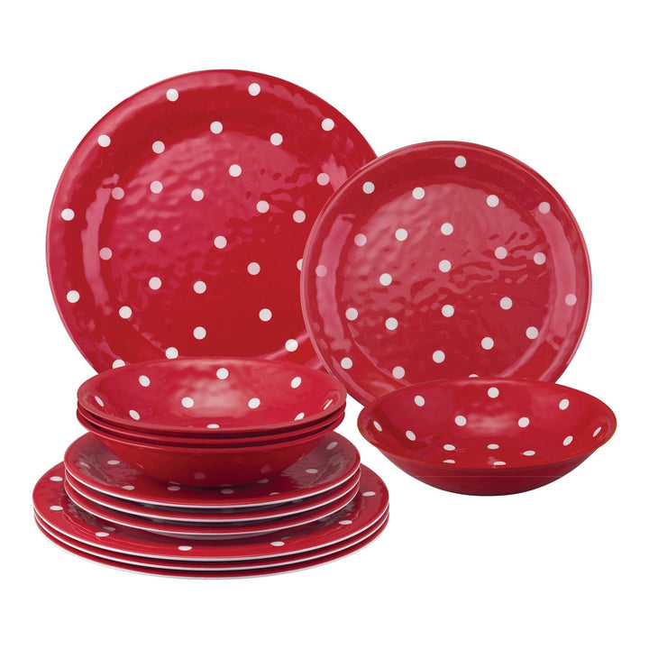 12-iece Dinnerware Set Includes Dinner lates Salad Bowls Service for 4. (Red