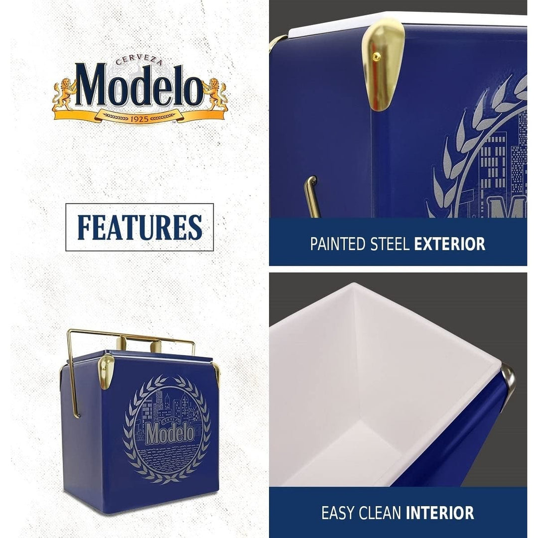 Retro Ice Chest Cooler with Bottle Opener 13l Blue Metal Table - Diamond Home USA