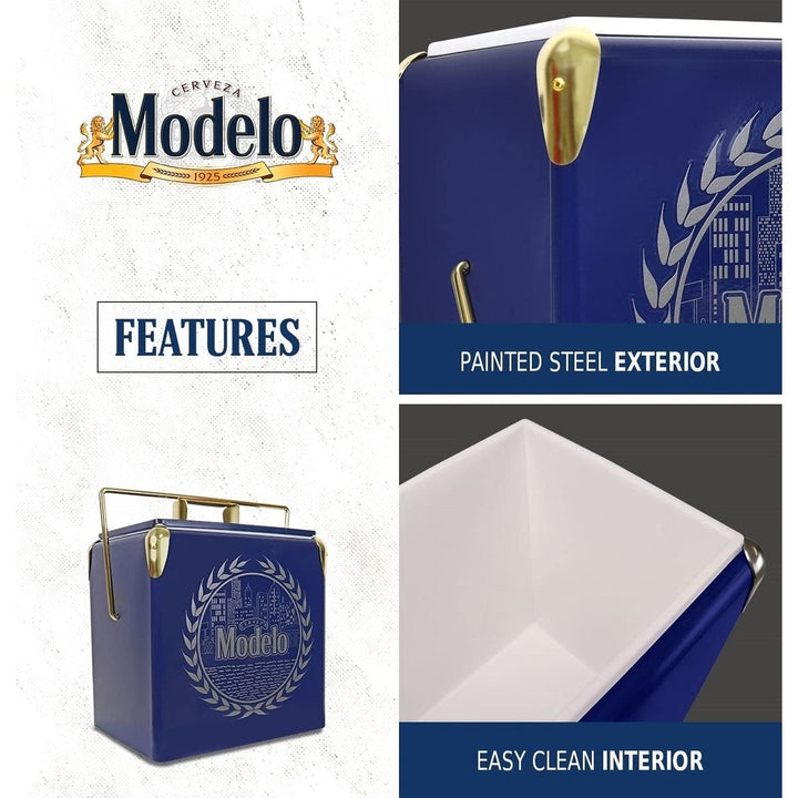 Retro Ice Chest Cooler with Bottle Opener 13l Blue Metal Table - Diamond Home USA